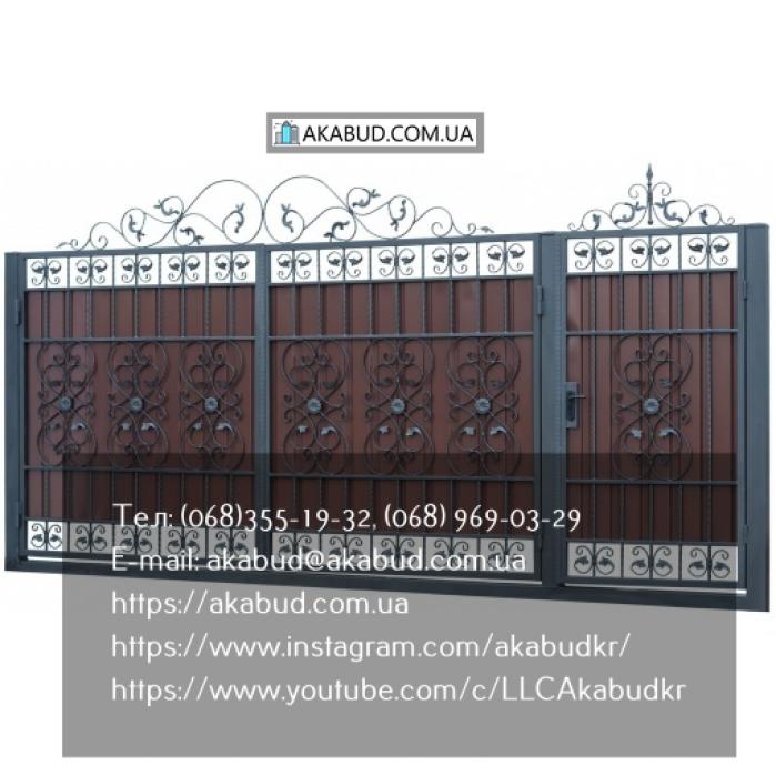Ворота с ковкой металлические распашные с калиткой