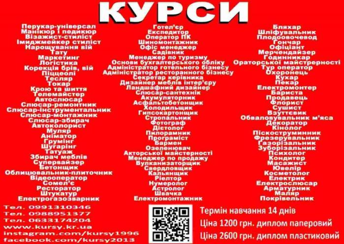 Курси бухгалтер, манікюр, перукар, зварник, електрик, кухар, грумінг, шугарінг